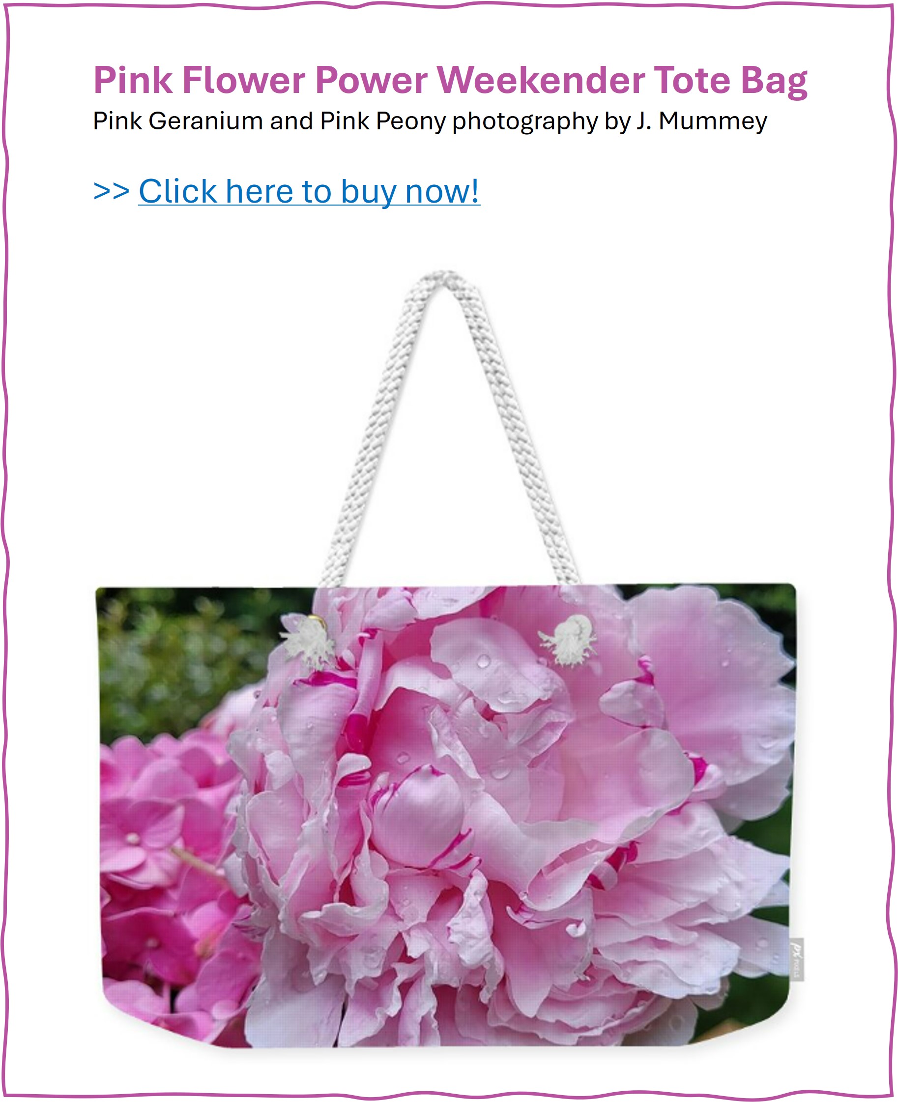 Pink Hydrangea and pink peony weekend tote bag